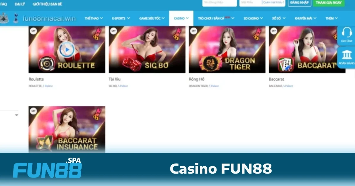Casino Fun88 4 Casino FUN88 cung cấp hàng loạt các trò chơi casino hấp dẫn, đảm bảo đáp ứng đầy đủ các sở thích và nhu cầu của khách hàng.