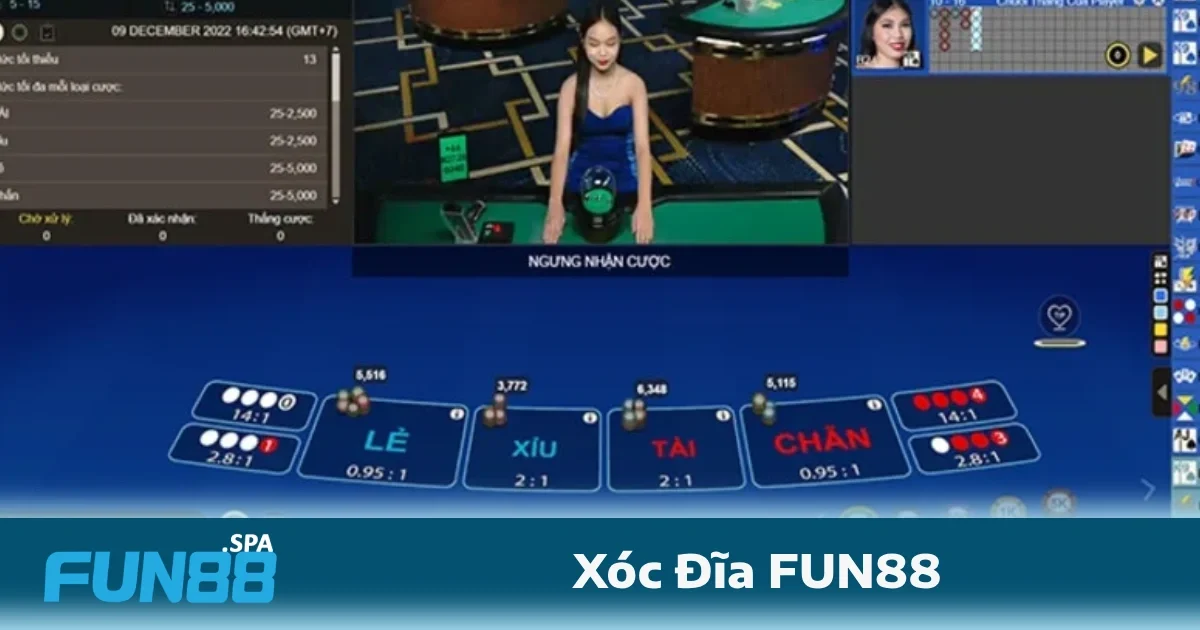 Xóc đĩa FUN88 nổi bật bởi giao diện thân thiện, tỷ lệ thắng hợp lý